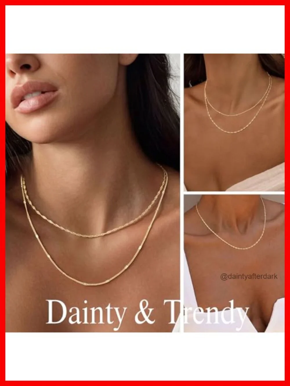 14k-Gold-Plated 3-Piece Layered Necklace Set Dainty Stackable Chain with CZ